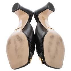 مملوكة مسبقًا صندل سلايد غوتشي يوساغي جلد أسود مقاس 39.5