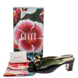 مملوكة مسبقًا صندل سلايد غوتشي يوساغي جلد أسود مقاس 39.5