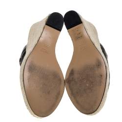 Pre Owned Gucci Black GG Canvas And Leather Wedge Espadrille Sandals Size 35