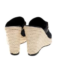 Pre Owned Gucci Black GG Canvas And Leather Wedge Espadrille Sandals Size 35
