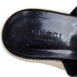 Pre Owned Gucci Black GG Canvas And Leather Wedge Espadrille Sandals Size 35