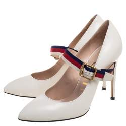Pre Owned Gucci White Leather Sylvie Pumps Size 39 