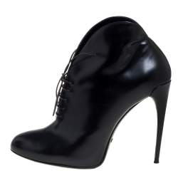 Pre Owned حذاء بوت غوتشي كيب جلد أسود مقوس برباط مقاس 39.5