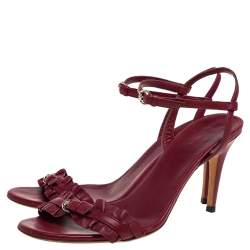 Pre Owned Gucci Burnt Red Leather Ruffle Trimmed Sandals Size 38