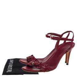 Pre Owned Gucci Burnt Red Leather Ruffle Trimmed Sandals Size 38