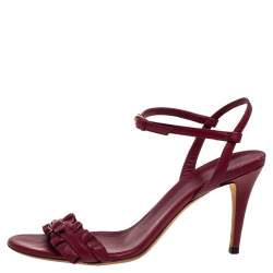 Pre Owned Gucci Burnt Red Leather Ruffle Trimmed Sandals Size 38