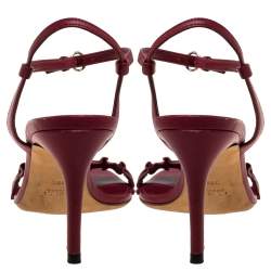 Pre Owned Gucci Burnt Red Leather Ruffle Trimmed Sandals Size 38
