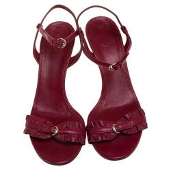 Pre Owned Gucci Burnt Red Leather Ruffle Trimmed Sandals Size 38