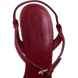 Pre Owned Gucci Burnt Red Leather Ruffle Trimmed Sandals Size 38