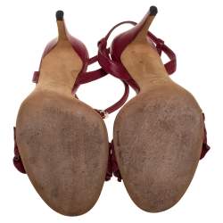 Pre Owned Gucci Burnt Red Leather Ruffle Trimmed Sandals Size 38