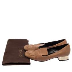 Gucci Brown Leather Soho GG Loafers Size 37 