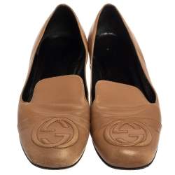 Gucci Brown Leather Soho GG Loafers Size 37 