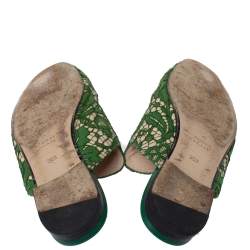 Gucci Green Lace Princetown Horsebit Mule Sandals Size 36.5