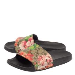 Pre Owned Gucci Multicolor Coated Canvas GG Blooms Supreme Slide Sandals Size 36