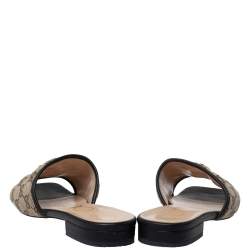 مملوكة مسبقًا صندل سلايد غوتشي جلد و كانفاس جي جي أسود و بيج مقاس 38