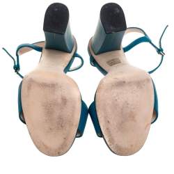 مملوكة مسبقًا صندل غوتشي مزين هورسبيت سير كاحل مقدمة مفتوحة كعب سميك جلد أزرق مقاس 38