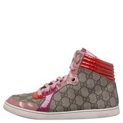 Pre Owned حذاء رياضي غوتشي مرتفع من أعلى جلد لامع و كانفاس جي جي متعدد الألوان مقاس 36