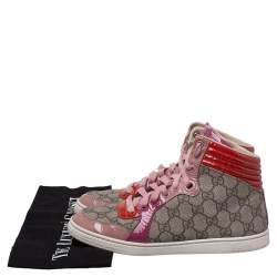 Pre Owned حذاء رياضي غوتشي مرتفع من أعلى جلد لامع و كانفاس جي جي متعدد الألوان مقاس 36