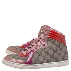 Pre Owned حذاء رياضي غوتشي مرتفع من أعلى جلد لامع و كانفاس جي جي متعدد الألوان مقاس 36