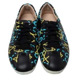 Pre Owned Gucci Black Leather Ghost Lace Up Low Top Sneakers Size 38