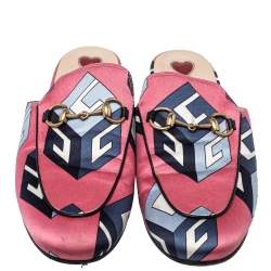 مملوكة مسبقًا Gucci Pink Satin Princetown Horsebit Flat Mules Size 36