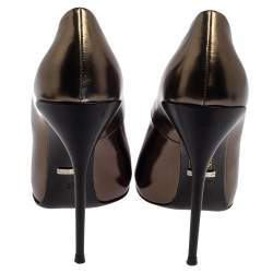 Gucci Metallic Green Patent Leather Round Toe Pumps Size 37
