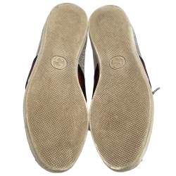 Pre Owned Gucci Metallic Silver Glitter Bambi Web Detail Studded Low Top Sneakers Size 37