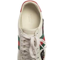 Pre Owned حذاء رياضي غوتشي أيس جلد أبيض حلية سهم مطرزة عنق منخفض مقاس 36