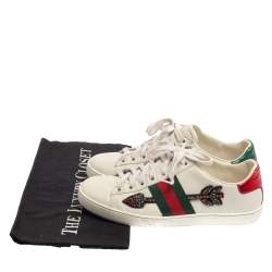 Pre Owned حذاء رياضي غوتشي أيس جلد أبيض حلية سهم مطرزة عنق منخفض مقاس 36