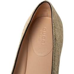 Pre Owned Gucci Metallic Gold Foil Leather GG Marmont Fringe Detail Flats Size 38.5