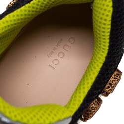 Gucci Silver/Black Leather And Mesh Flashtrek Removable Crystal Sneakers Size 39
