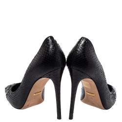 Pre Owned حذاء كعب عالي غوتشي مقدمة مدببة جلد ثعبان أسود مقاس 40