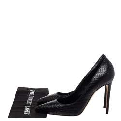 Pre Owned حذاء كعب عالي غوتشي مقدمة مدببة جلد ثعبان أسود مقاس 40