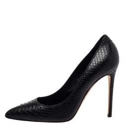 Pre Owned حذاء كعب عالي غوتشي مقدمة مدببة جلد ثعبان أسود مقاس 40