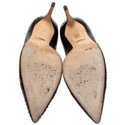 Pre Owned حذاء كعب عالي غوتشي مقدمة مدببة جلد ثعبان أسود مقاس 40