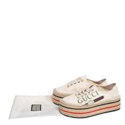 Pre Owned Gucci Cream Canvas Logo Platform Espadrilles Size 36.5