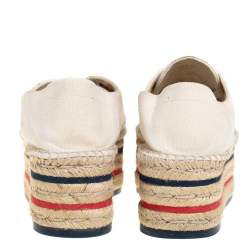 Pre Owned Gucci Cream Canvas Logo Platform Espadrilles Size 36.5