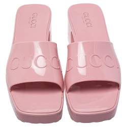 مملوكة مسبقًا Gucci Pink Rubber Slide Sandals Size 39