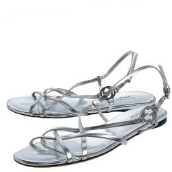 Pre Owned صندل غوتشى فلات سير جلد فضى مقاس 36