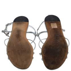 Pre Owned صندل غوتشى فلات سير جلد فضى مقاس 36