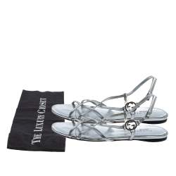 Pre Owned صندل غوتشى فلات سير جلد فضى مقاس 36