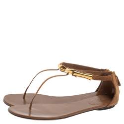 مملوكة مسبقًا Gucci Brown Suede And Leather Tess Horsebit Thong Sandals Size 40