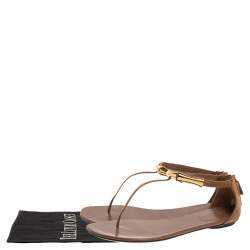 مملوكة مسبقًا Gucci Brown Suede And Leather Tess Horsebit Thong Sandals Size 40