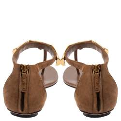 مملوكة مسبقًا Gucci Brown Suede And Leather Tess Horsebit Thong Sandals Size 40