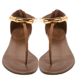 مملوكة مسبقًا Gucci Brown Suede And Leather Tess Horsebit Thong Sandals Size 40