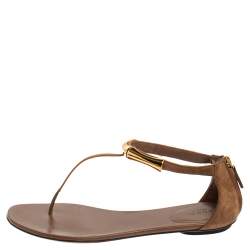 مملوكة مسبقًا Gucci Brown Suede And Leather Tess Horsebit Thong Sandals Size 40