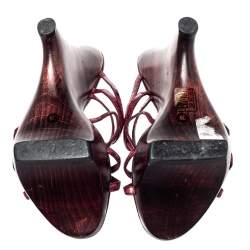 Pre Owned Gucci Burgundy Leather Wood Wedge Sandals Size 39