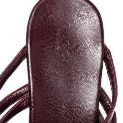 Pre Owned Gucci Burgundy Leather Wood Wedge Sandals Size 39
