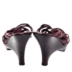 Pre Owned Gucci Burgundy Leather Wood Wedge Sandals Size 39