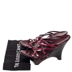 Pre Owned Gucci Burgundy Leather Wood Wedge Sandals Size 39